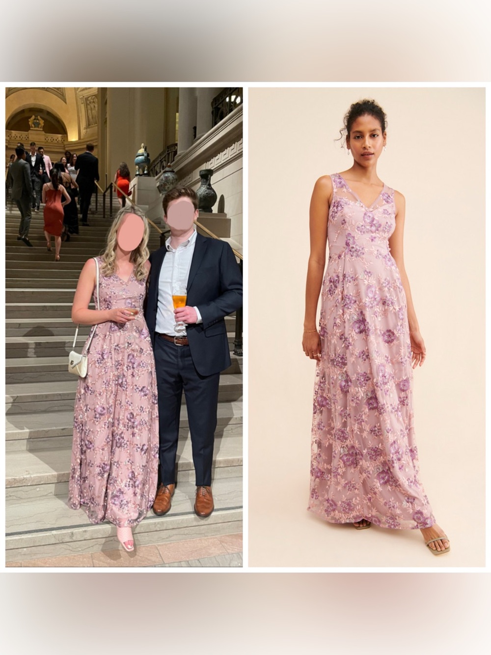 Anthropologie Adrianna Papell Rose Embroidered Gown Purple Floral Size 8